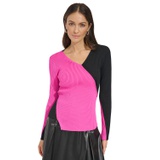 Womens Ribbed Colorblocked Asymmetrical Sweater