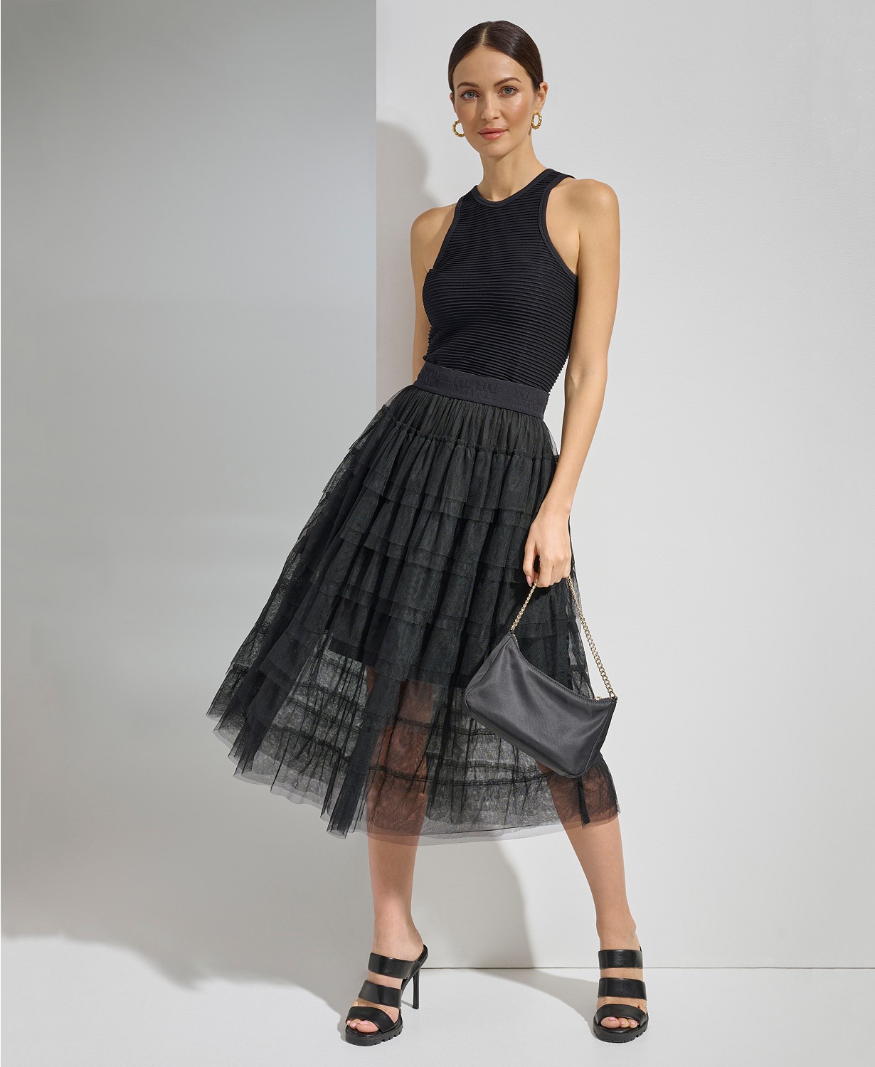 Womens Tiered Tulle Midi Skirt