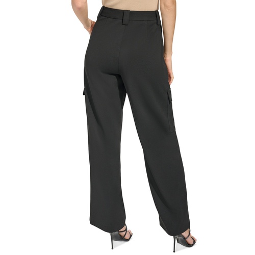 DKNY Womens Solid Wide-Leg Crepe Cargo-Pocket Pants