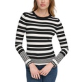 Womens Striped Logo-Cuff Crewneck Sweater