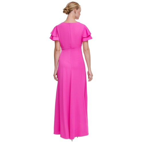 DKNY Womens Double Flutter-Sleeve Cascading Gown