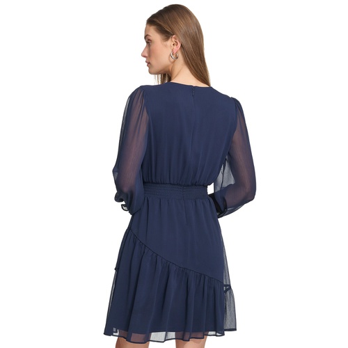 DKNY Womens Long-Sleeve V-Neck Dress