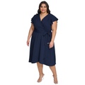 Plus Size Surplice-Neck Flutter-Sleeve Faux-Wrap Dress