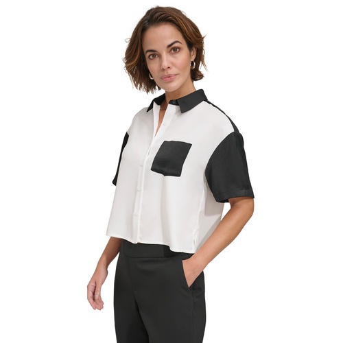 DKNY Womens Colorblocked Short-Sleeve Shirt