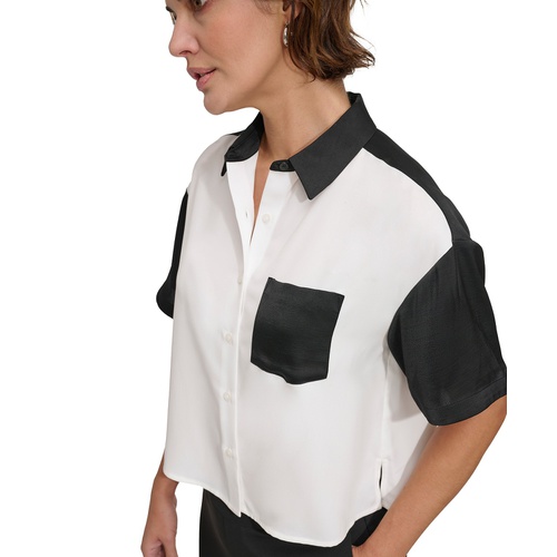 DKNY Womens Colorblocked Short-Sleeve Shirt