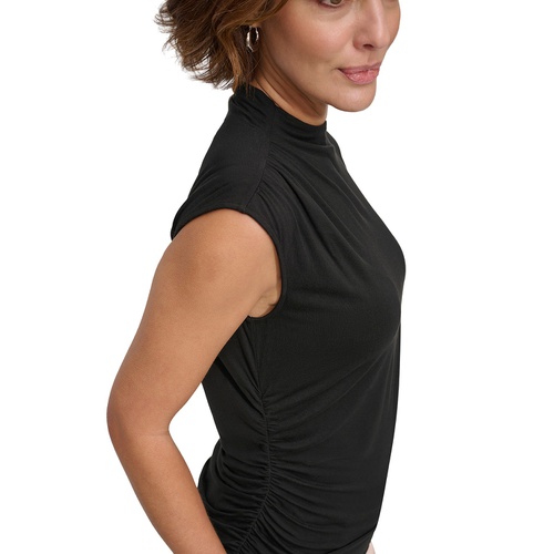 DKNY Womens Solid Shirred Mock-Neck Sleeveless Top
