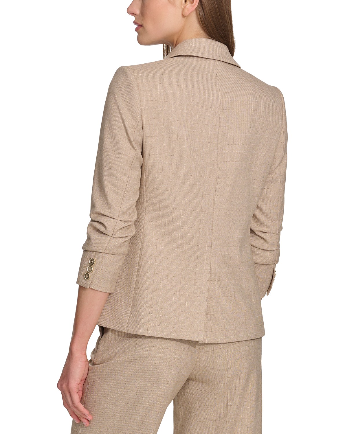 DKNY Petite Madison Notched-Collar Ruched-Sleeve Jacket