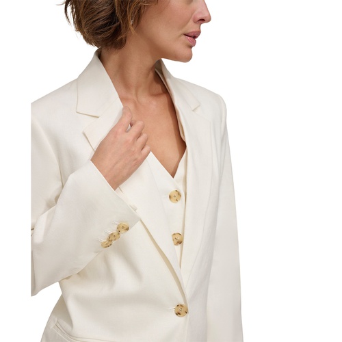 DKNY Petite Linen-Blend Shoulder-Padded Single-Button Blazer