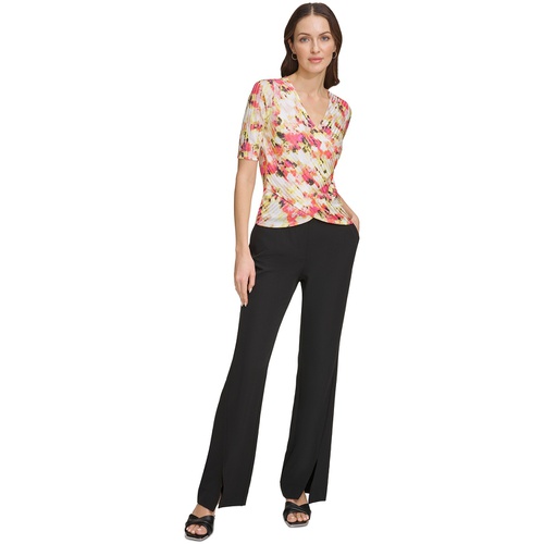 DKNY Womens Printed Textured Surplice Top