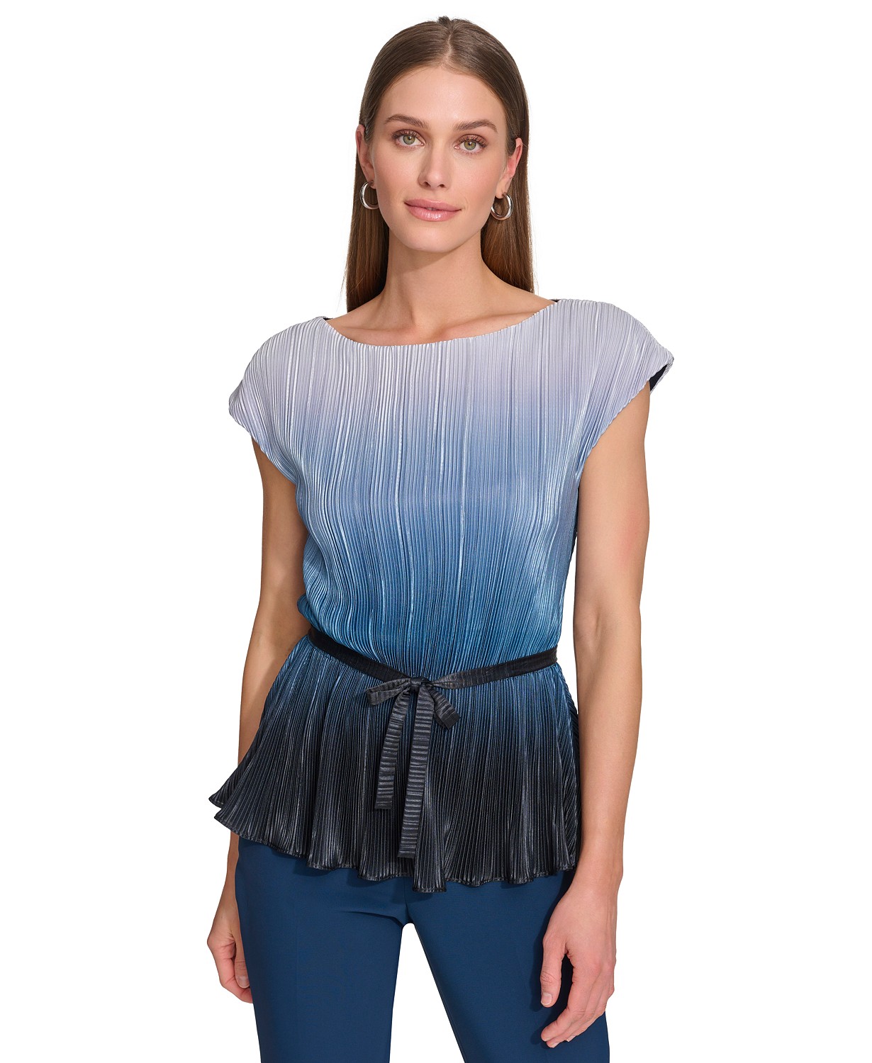 Womens Pleated Ombre Blouse