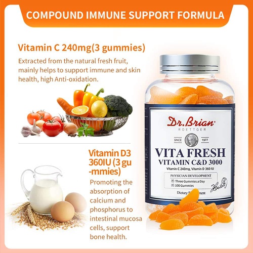  DR.BRIAN ROETTGER Dr.Brian Vitamin C D3 Gummies for Kids Adults Helps Immune Support and Bones Health Children Multivitamin Vitamin C Vitamin D Gummies for Immune Booster Additive-Free VC VIT D Gumm