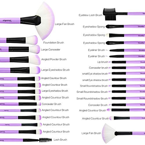  Daxstar Yuwaku Makeup Brush 32pcs, Purple Professional Make Up Brushes Set with Soft Bristles Kabuki Foundation Powder Eyeshadow Eyeliner Blush Concealer Brush with Travel Makeup Bag (Purp