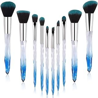 Daxstar Crystal Makeup Brushes, Premium Synthetic Foundation Blending Blush Powder Eye Shadow Brush Sets with Blue Transparent Handle Special Make-up Tools 10 Count