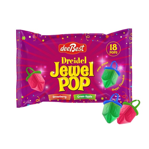  Dee Best Dreidel Jewel Pop Ring Shape Candy - Assorted Apple and Strawberry Flavors - 18 Count Individually Wrapped