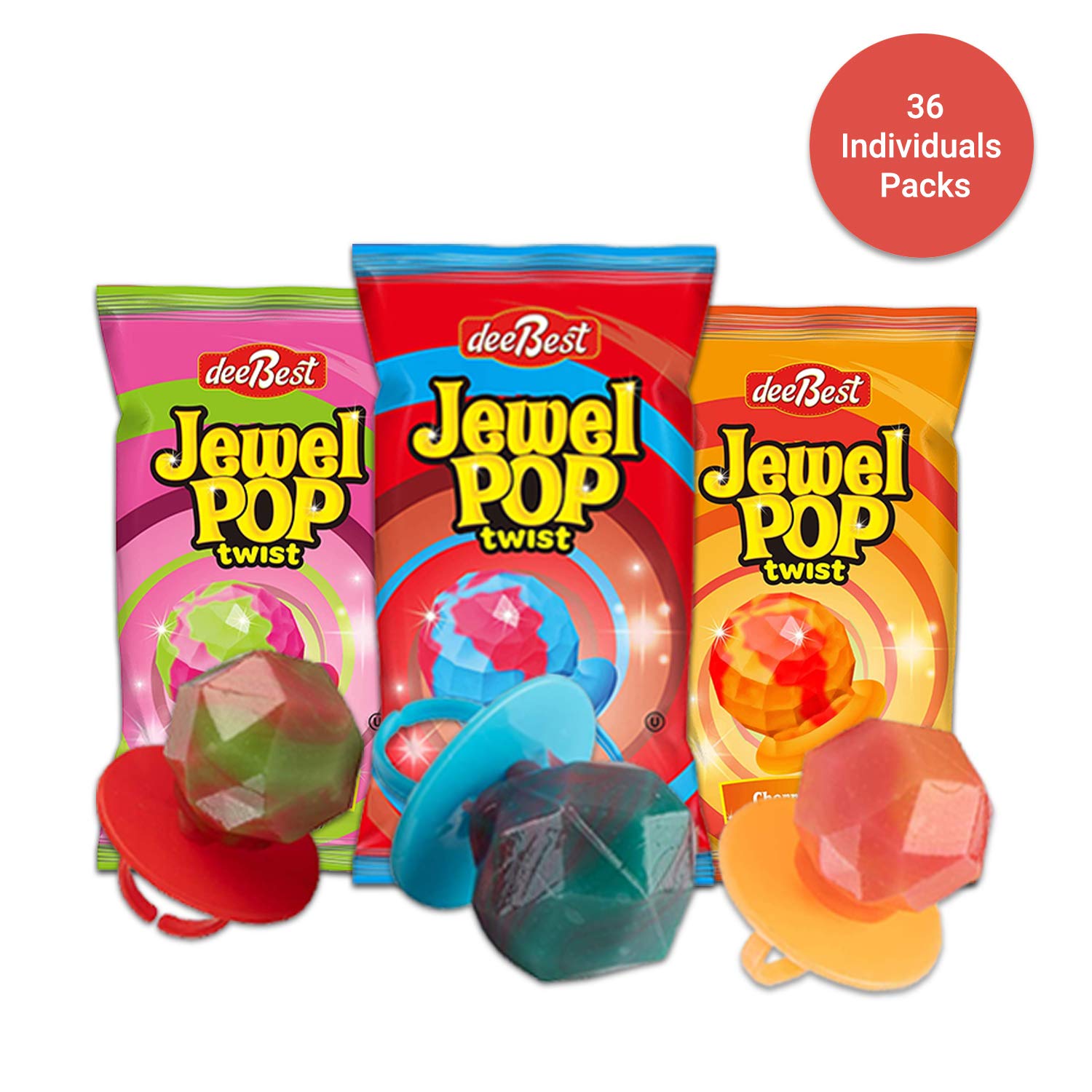  Dee Best Jewel Pop Twist Ring Shaped Hard Candy 36 Count | Assorted Flavors | 36 Individuals Packs