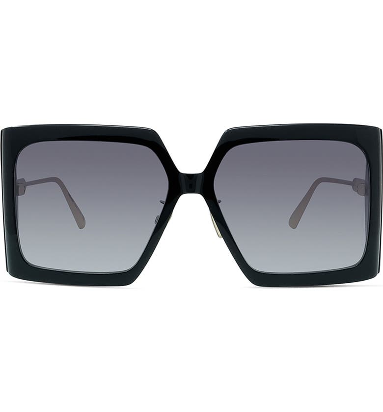 디올 Dior 59mm Gradient Square Sunglasses_SHINY BLACK / Gradient SMOKE