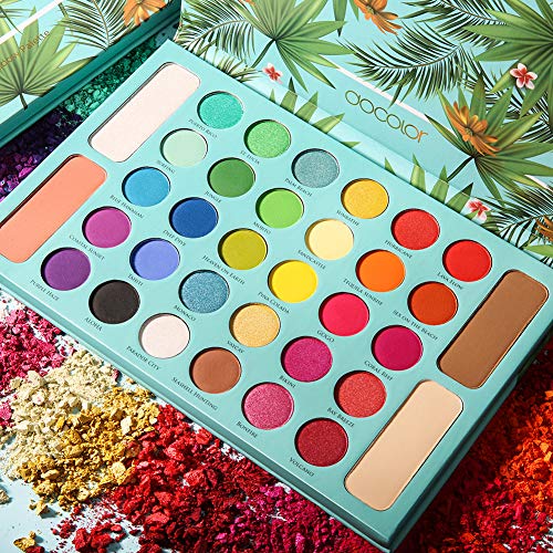  Docolor Eyeshadow Palette, Shimmer Matte 34 Colors Eye Shadow, Highly Pigmented Natural Warm Glitter Contour & Highlight Powder, Professional Long Lasting Waterproof Tropical Makeu