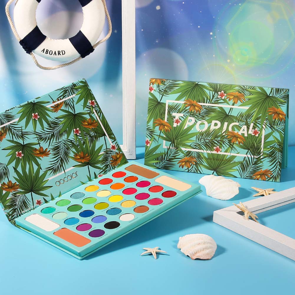  Docolor Eyeshadow Palette, Shimmer Matte 34 Colors Eye Shadow, Highly Pigmented Natural Warm Glitter Contour & Highlight Powder, Professional Long Lasting Waterproof Tropical Makeu