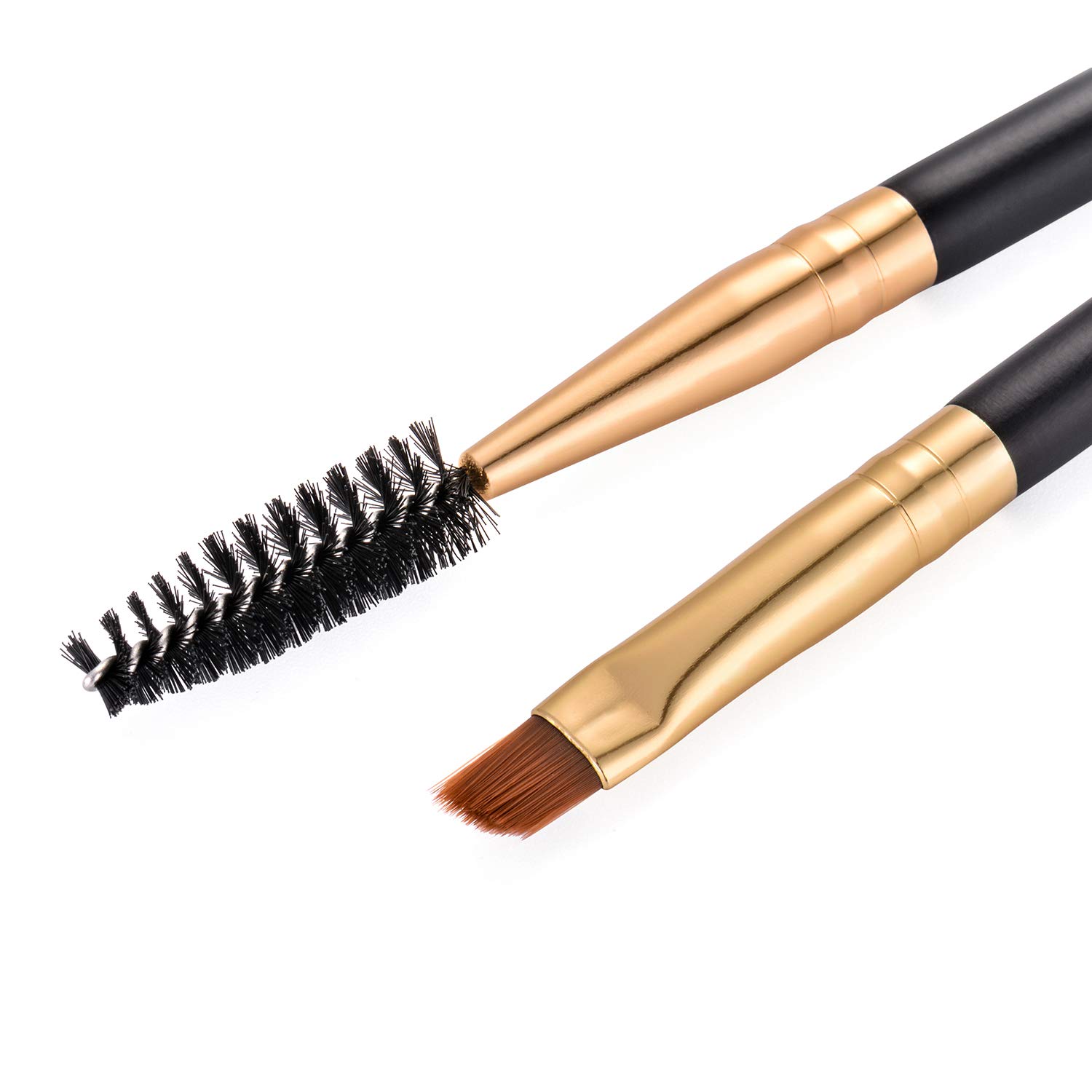  2pcs Docolor Duo Eyebrow Brush, Professional Eye Makeup Tool, Eyeshadow Brush and Spoolie Brush Black