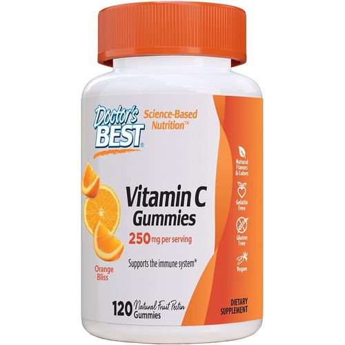  Doctors Best, Vitamin C Gummies 250mg per Serving Great Tasting Immune Brain Eyes Heart Circulation Antioxidant Support Natural Pectin Vegan Gluten Free CT, Fruit, 120 Count