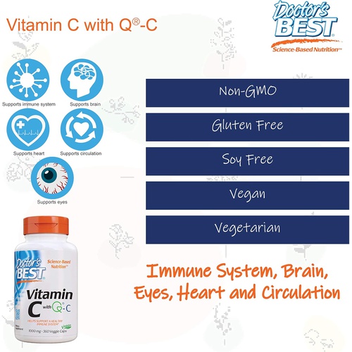  Doctors Best Vitamin C with Quali-C 1000 mg, Healthy Immune System, 360 Count (Pack of 1)