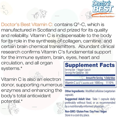  Doctors Best Vitamin C with Quali-C 1000 mg, Healthy Immune System, 360 Count (Pack of 1)