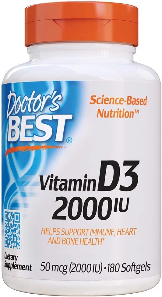  Doctors Best Vitamin D3 2 000 IU Healthy Bones Teeth Heart Immune Support NonGMO GlutenFree Soy Free , 180 Count