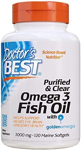  Doctors Best Purified & Clear Omega 3Fish Oil, No Reflux, Supports Heart, Eyes, Brain & Joint Health, 120 Count (Pack of 1)