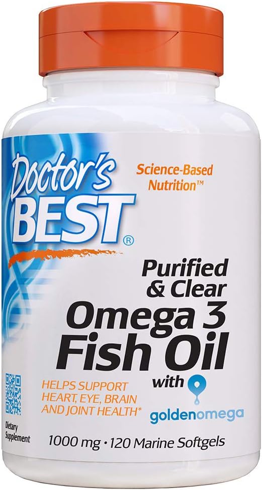  Doctors Best Purified & Clear Omega 3Fish Oil, No Reflux, Supports Heart, Eyes, Brain & Joint Health, 120 Count (Pack of 1)