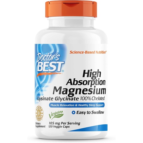  Doctors Best High Absorption Magnesium Lysinate Glycinate, Easy to Swallow, 120 Ct