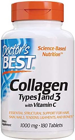  Doctors Best Collagen Types 1 and 3 with Peptan, Non-GMO, Gluten Free, Soy Free, Supports Hair, Skin, Nails, Tendons and Bones, 1000 mg, 180 Tablets