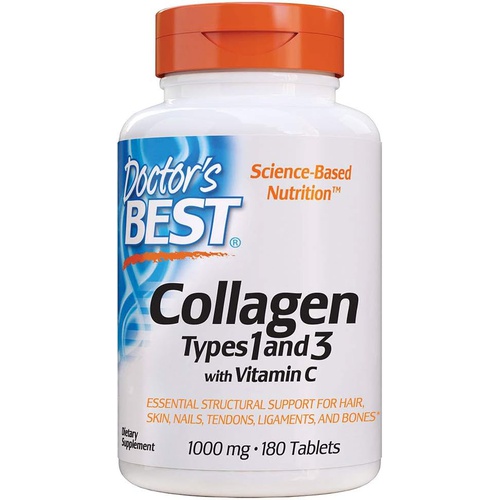  Doctors Best Collagen Types 1 and 3 with Peptan, Non-GMO, Gluten Free, Soy Free, Supports Hair, Skin, Nails, Tendons and Bones, 1000 mg, 180 Tablets