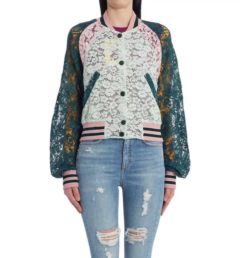 돌체앤가바나 Dolce&Gabbana Colorblock Lace Bomber Jacket_LIGHT GREEN