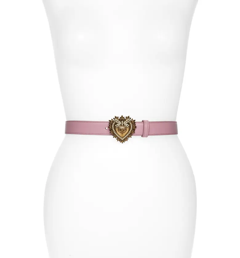 Dolce&Gabbana Devotion Logo Heart Buckle Leather Belt_ROSA