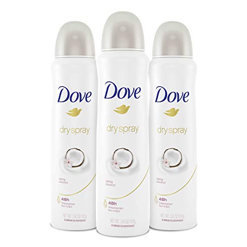  Dove Antiperspirant Deodorant Dry Spray 48 Hours of Sweat and Odor Protection Caring Coconut with ¼ Moisturizers and 0% Alcohol 3.8 oz 3 Count