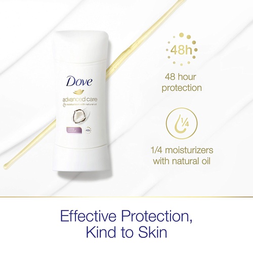  Dove Advanced Care Antiperspirant Deodorant Stick for Women, Caring Coconut, for 48 Hour Protection And Soft And Comfortable Underarms, 2.6 oz, 2 Count