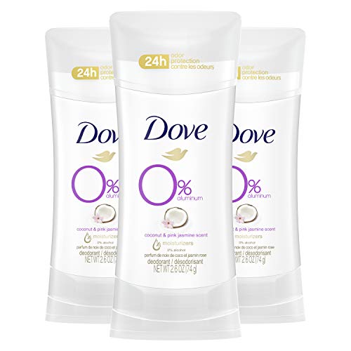 Dove Aluminum Free Deodorant 24-hour Odor Protection Coconut and Pink Jasmine Deodorant for Women 2.6 oz, 3 Count