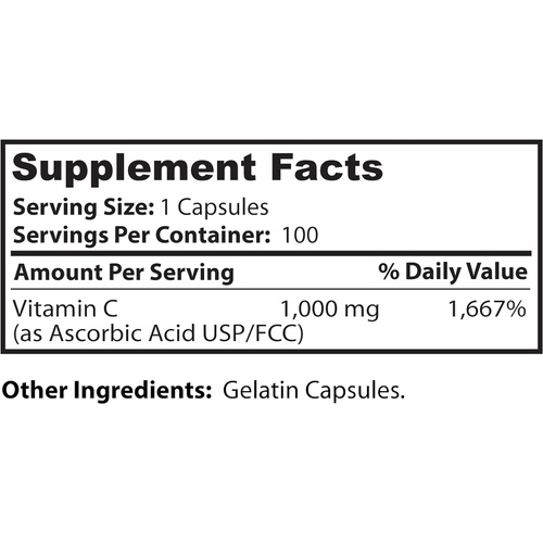  Dr Clark Vitamin C Supplement 1000mg - Gluten Free, Immunity Support, Potent antioxidant, Supports Brain Function, Promotes Tissue Formation and Repair, 100 Capsules