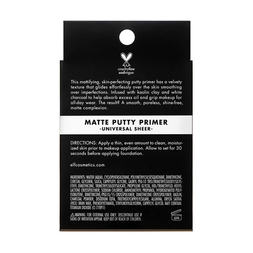  E.l.f. e.l.f, Matte Putty Primer, Skin Perfecting, Lightweight, Oil-free formula, Mattifies, Absorbs Excess Oil, Fills in Pores and Fine Lines, Soft, Matte Finish, All-Day Wear, 0.74 Oz