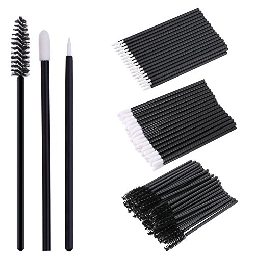 eBoot 150 Pieces Disposable Lip Brushes Lipstick Gloss Applicator Wands Eyeliner Brushes Eyelash Mascara Brushes Makeup Tool Kits (Black)