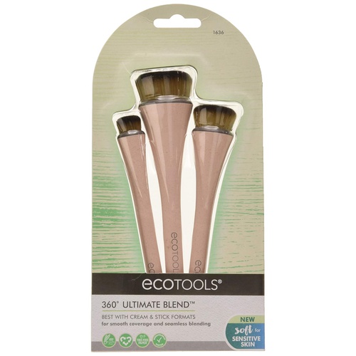  EcoTools 360 Ultimate Blend Makeup Brushes, For Cream & Stick Makeup, Foundation, Concealer, Highlighter, Blush Set of 3