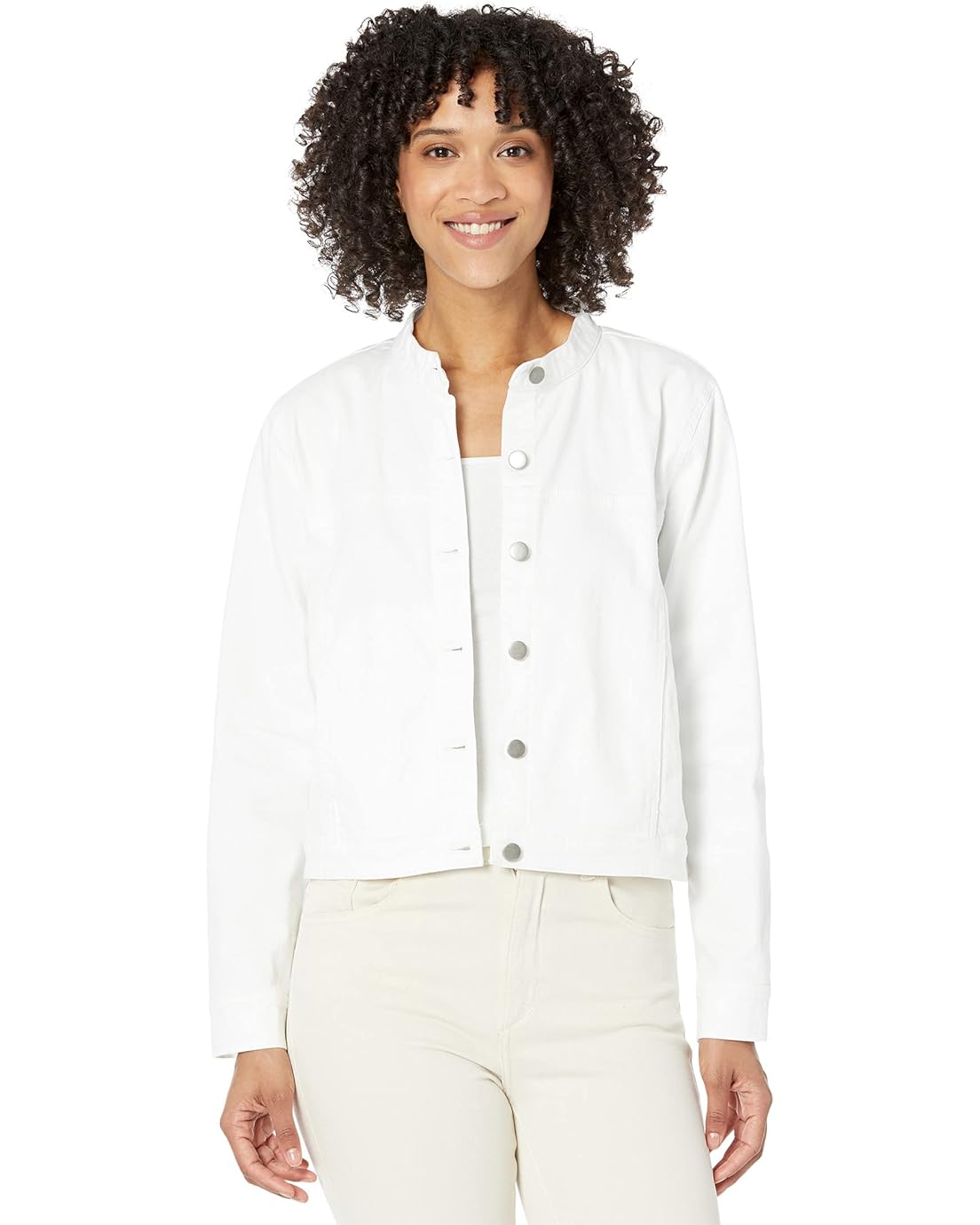  Eileen Fisher Stand Collar Short Jacket in Garment Dyed Organic Cotton Stretch Denim