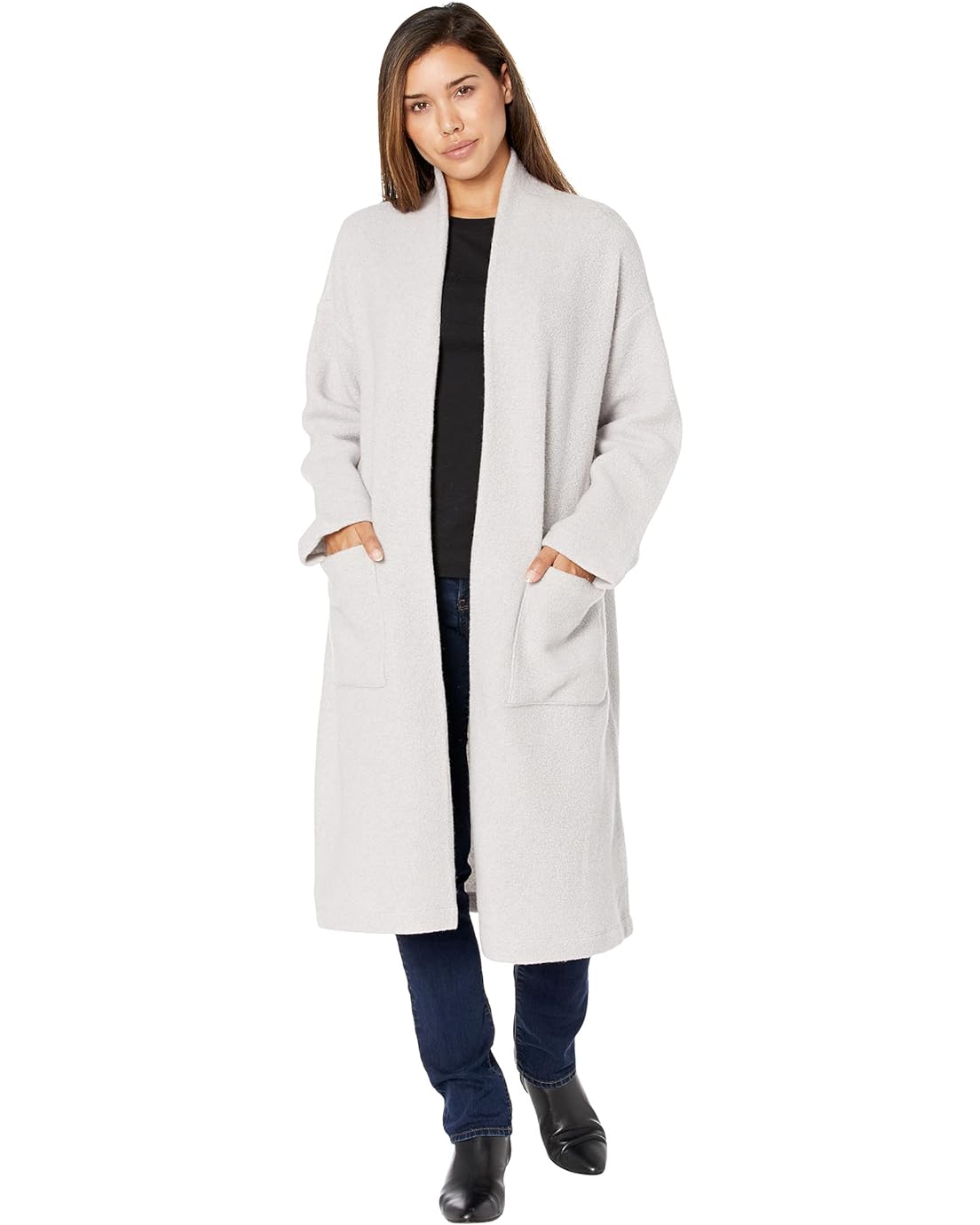 Eileen Fisher High Collar Cozy Boucle Wool Knit Coat