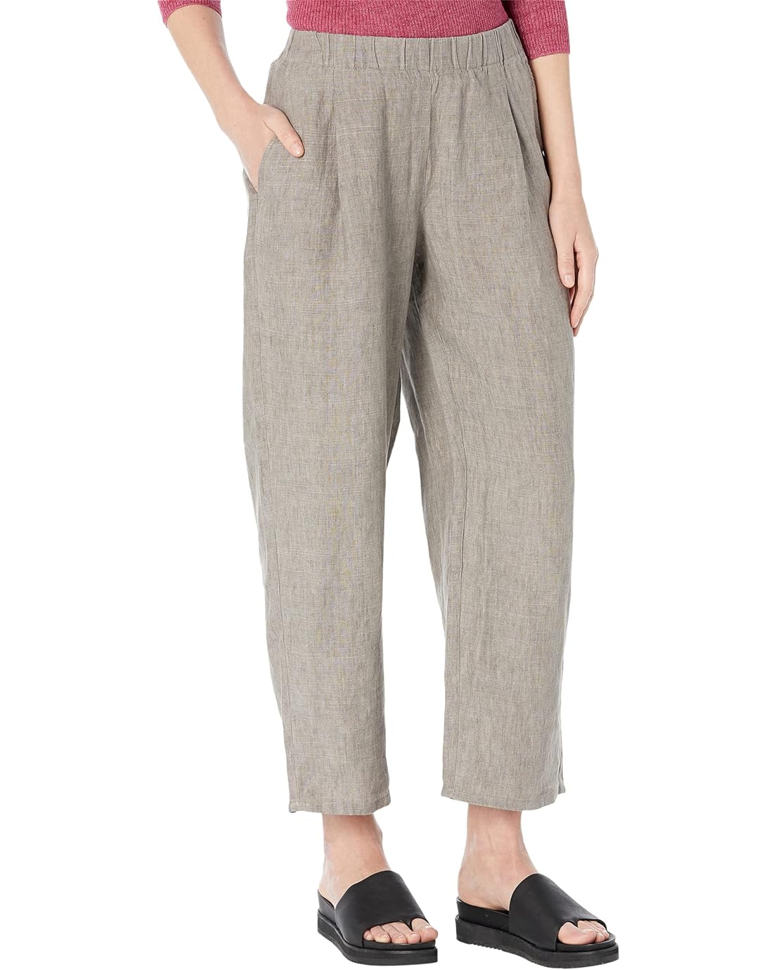 Eileen Fisher Straight Leg Ankle Pleated Pants in Washed Organic Linen Delave