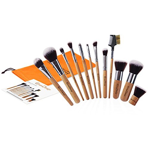  EmaxDesign 12 Pieces Makeup Brush Set Professional Bamboo Handle Premium Synthetic Kabuki Foundation Blending Blush Concealer Eye Face Liquid Powder Cream Cosmetics Brushes Kit Wit