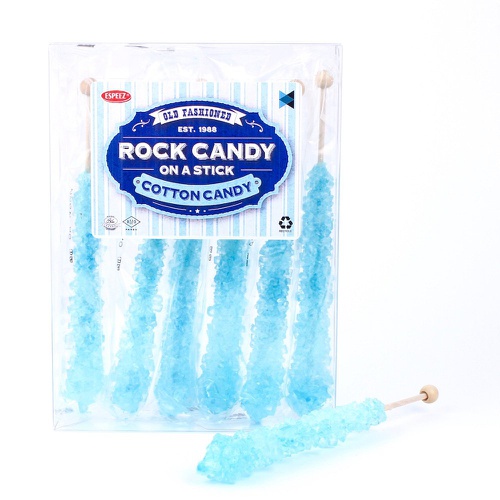  Extra Large Rock Candy Sticks: 6 Light Blue Cotton Candy Lollipop - Individually Wrapped - Espeez Rock Candy Crystal Sticks for Candy Buffet, Birthdays, Weddings, Receptions, Brida