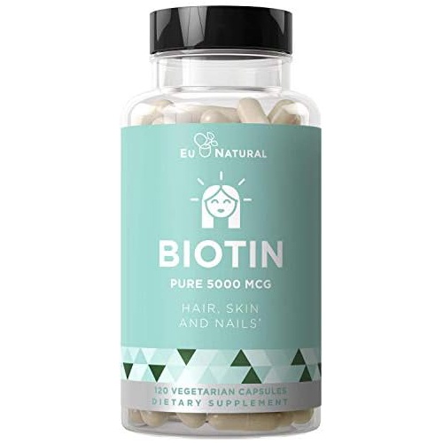  Eu Natural Biotin 5000 mcg  Healthier Hair Growth, Stronger Nails, Glowing Skin  120 Vegetarian Soft Capsules