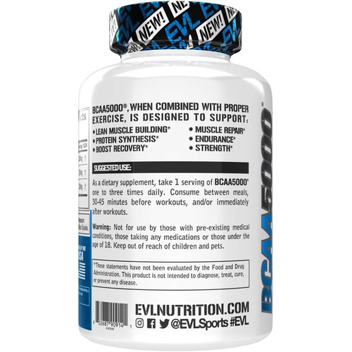  Evlution BCAAs Amino Acids Supplement for Men - EVL 2:1:1 5g BCAA Capsules for Post Workout Recovery and Lean Muscle Builder for Men - BCAA5000 Branched Chain Amino Acids Nutritional Supple