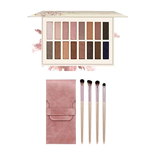 Evpct Eyeshadow Makeup Palette with Eye Shadow Brush Set, 16 Colors Matte Shimmer Professional Nudes Warm Natural Bronze Neutral Smoky Cosmetic Long Lasting Waterproof for Makeup Artist,