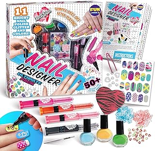 Nail Polish Pens Value Pack, FunKidz Nail Art Kit for Girls Ages 6 and Up Peelable Nail Polish Set For Kids With 4 Color Glitter Powder and Acrylic Nail Stickers 3D Nail Decoration